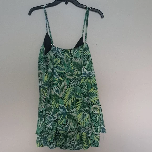 Toxik3 Women Romper Plus Green Tropical Leaf Pattern 1 Piece Adjustable Strap L - Picture 6 of 7